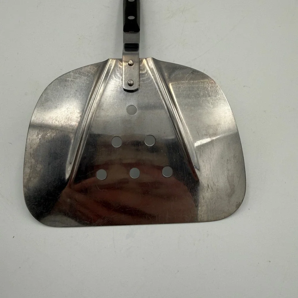 Vintage Household Stainless Steel Curved Spatula Wide Perforated Turner Japan